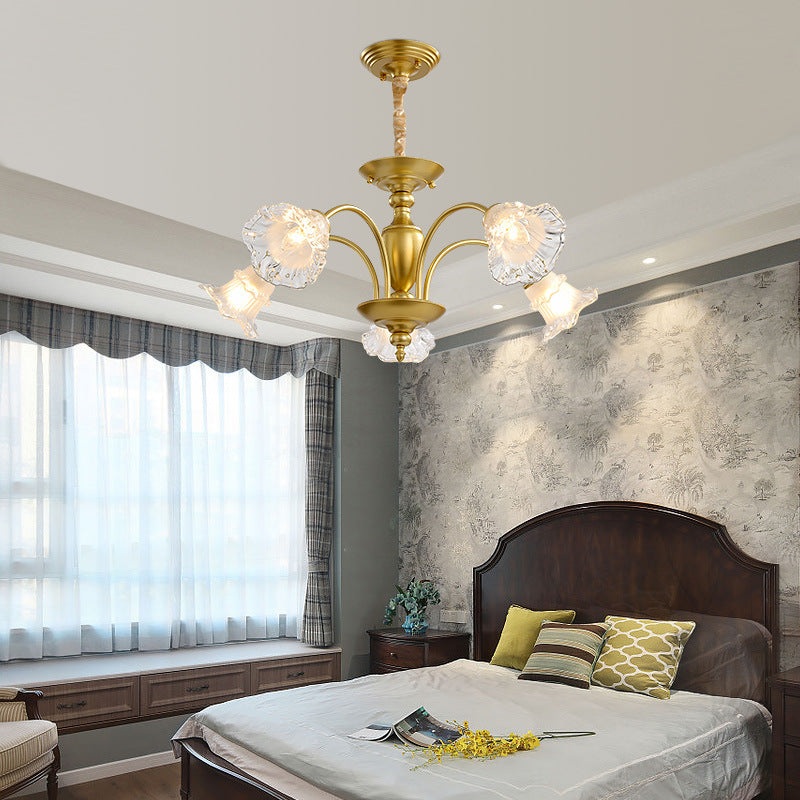 Traditional French Branch Curved Rod Flared Flower Iron Glass 5/6/8/10 Light Chandelier For Living Room