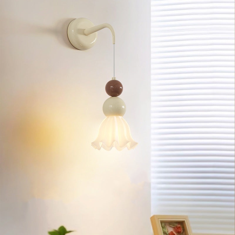 Traditional French Hardware Glass Floral Ball 1-Light Wall Sconce Lamp For Bedside