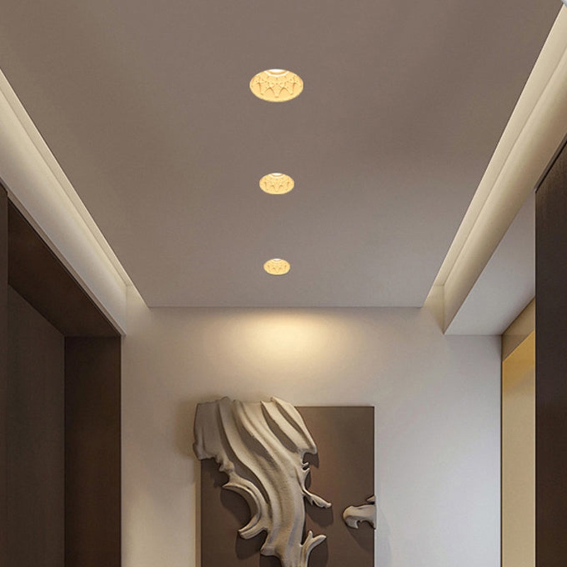 Traditional French Plaster Aluminum Round Carved Recessed 1-Light Flush Mount Ceiling Light Spotlight For Hallway