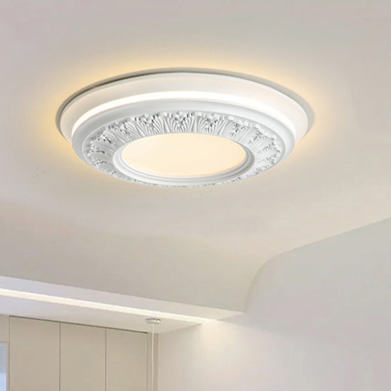 Traditional French Resin PE Round Carved LED Flush Mount Ceiling Light For Bedroom