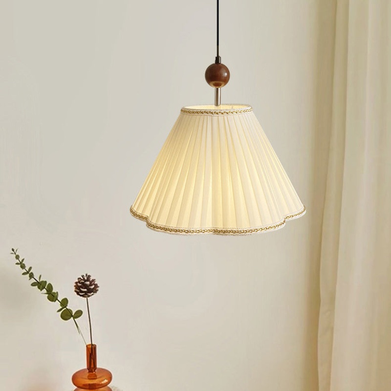 Traditional Japanese Skirt Shape Fabric Lampshade Solid Wood 1 - Light Pendant Light For Living Room