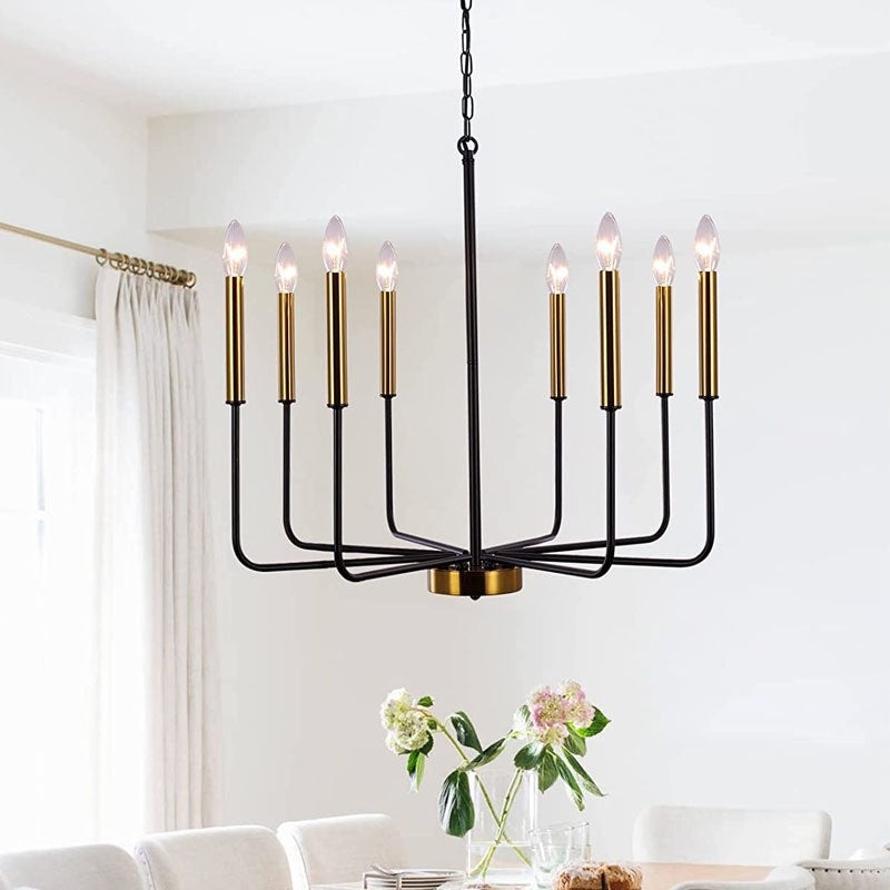 Traditional Rustic Iron Frame Glass Candelabra 8-Light Chandelier For Living Room