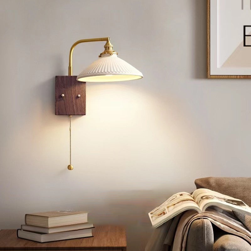 Traditional Vintage Round Cylinder Cone Trapezoidal Copper Ceramic 1-Light Wall Sconce Lamp For Bedroom
