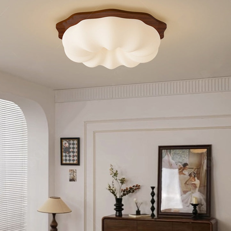 Contemporary Creative Round Wood Plastic LED Flush Mount Ceiling Light For Living Room