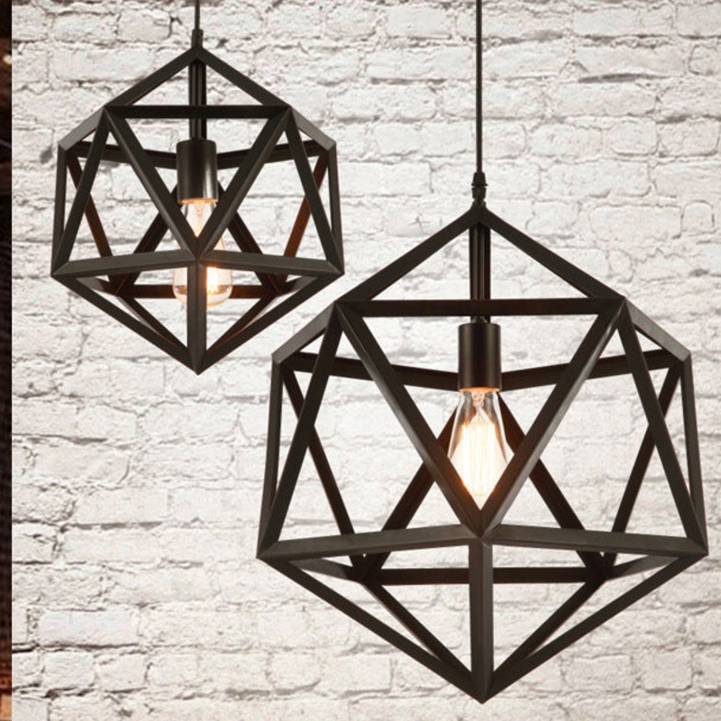 Contemporary Industrial Polygonal Diamond Iron Frame 1-Light Pendant Light For Living Room