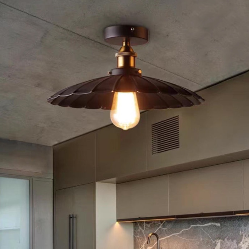Contemporary Industrial Round Lotus Leaf Shape Iron 1-Light Semi-Flush Mount Ceiling Light For Living Room