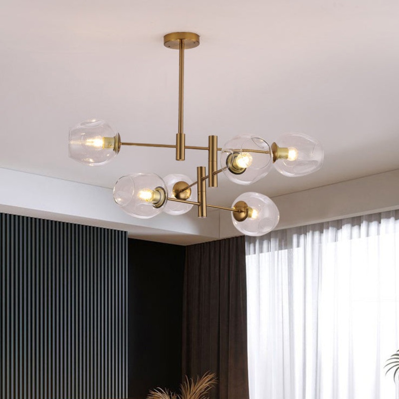 Contemporary Luxury Iron Round Glass Ball Shade 6-Light Chandelier For Living Room