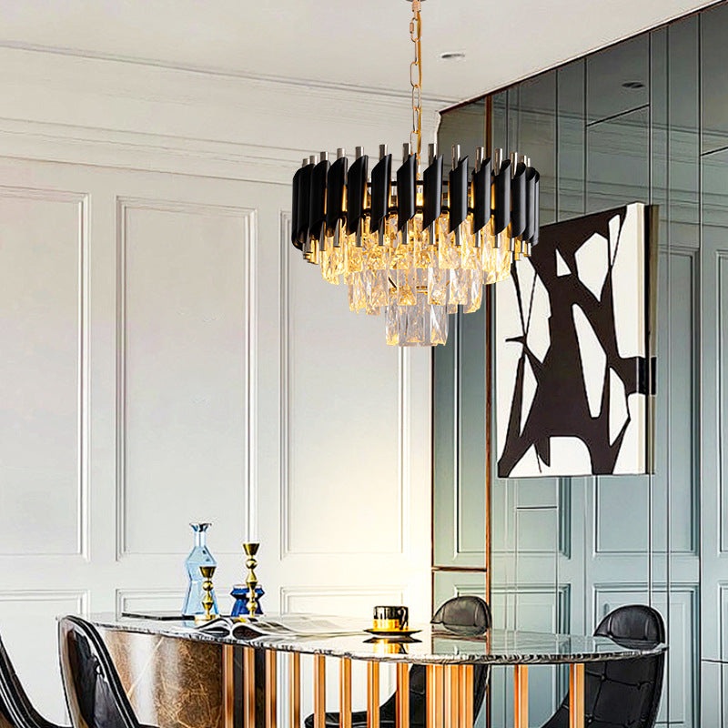 Contemporary Luxury Round Crystal Lampshade Iron 3 - Light Pendant Light For Dining Room