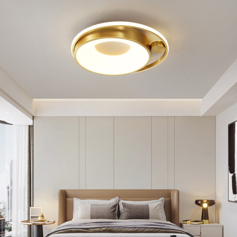 Contemporary Nordic Round Copper Silicone Acrylic LED Flush Mount Ceiling Light For Bedroom
