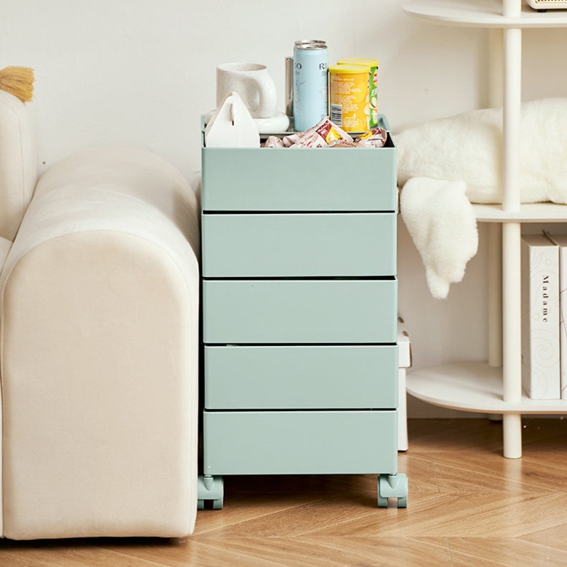Contemporary Nordic Square ABS Rotating Drawer End Table 5-Tier Casters For Bedroom