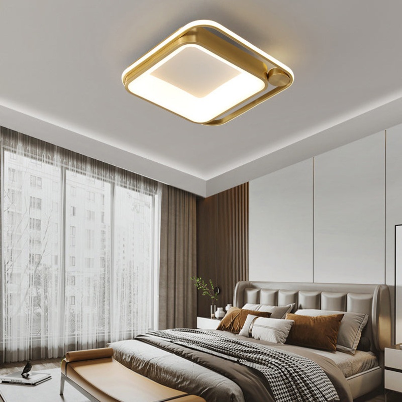 Contemporary Nordic Square Copper Silicone Acrylic LED Flush Mount Ceiling Light For Bedroom