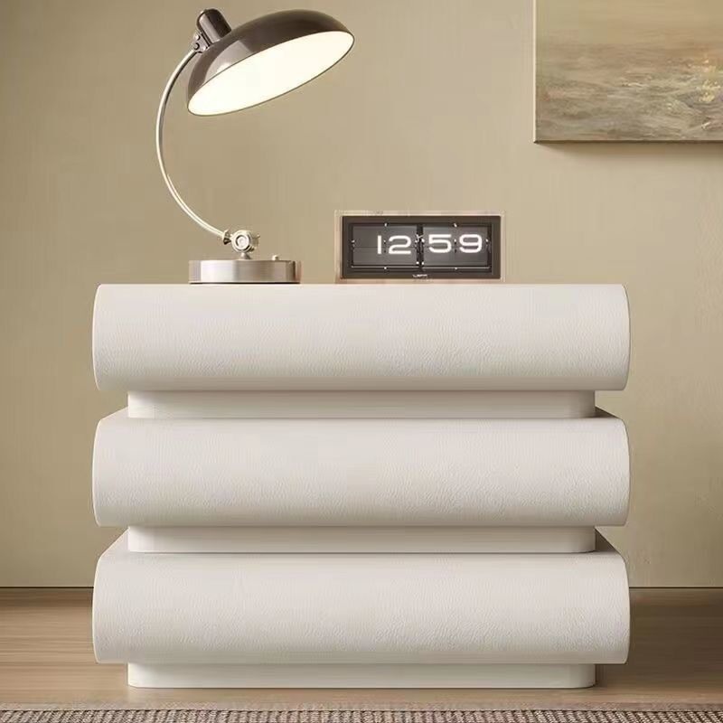 Contemporary Nordic Square Cube Solid Wood Leather Hardware Nightstand 2 - Drawer For Bedroom
