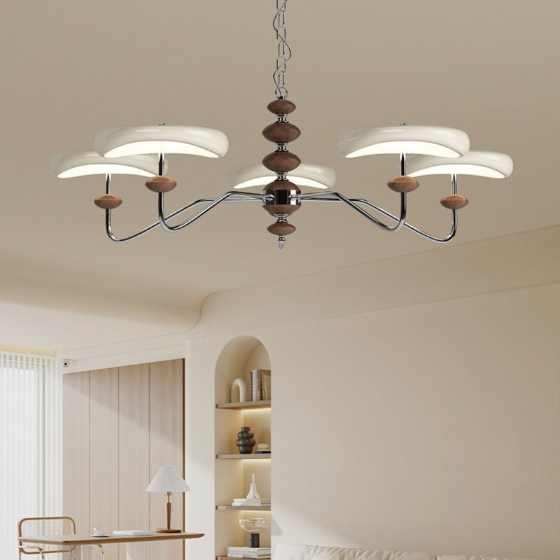 Contemporary Retro Iron Acrylic Column Round LED Chandeliers For Living Room