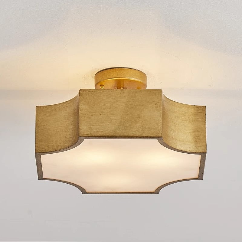 Contemporary Retro Quadrilateral Iron Frame Acrylic Shade 3-Light Semi-Flush Mount Ceiling Light For Living Room
