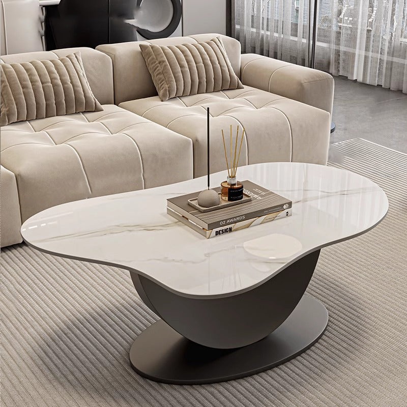 Contemporary Scandinavian Cloud Shape Irregular Oval Iron Rock Slab Coffee Table For Living Room