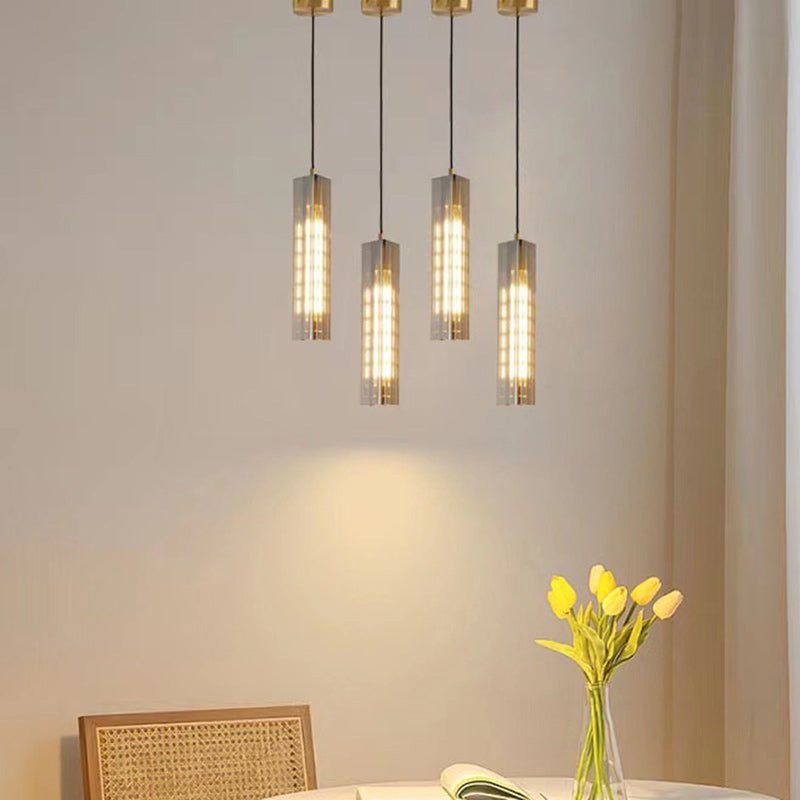 Contemporary Scandinavian Cuboid Copper Crystal Lampshade 1 - Light Pendant Light For Dining Room