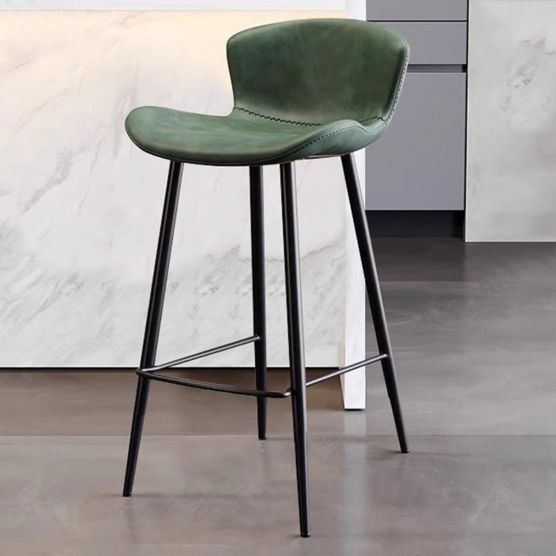 Contemporary Scandinavian Curved Leather Carbon Steel High Legs Bar Stool Footrest For Dining Room