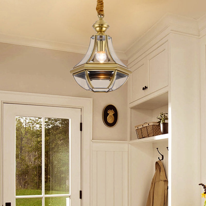 Contemporary Scandinavian Hexagon Round Glass Copper 1-Light Pendant Light For Living Room