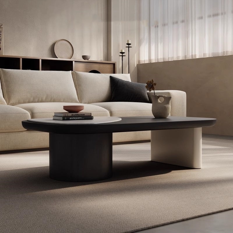 Contemporary Scandinavian Rectangular Wood Microcrystalline Stone Coffee Table For Living Room