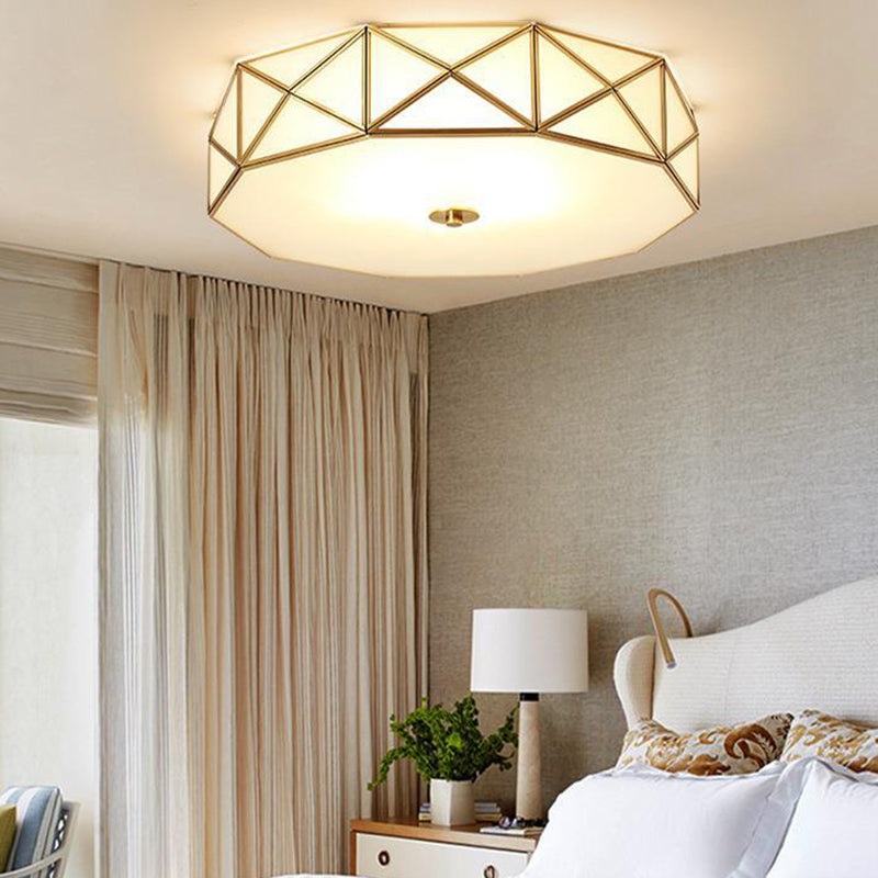 Modern Minimalist Decagonal Straight Glass Copper 3/4/5 Light Flush Mount Ceiling Light For Bedroom