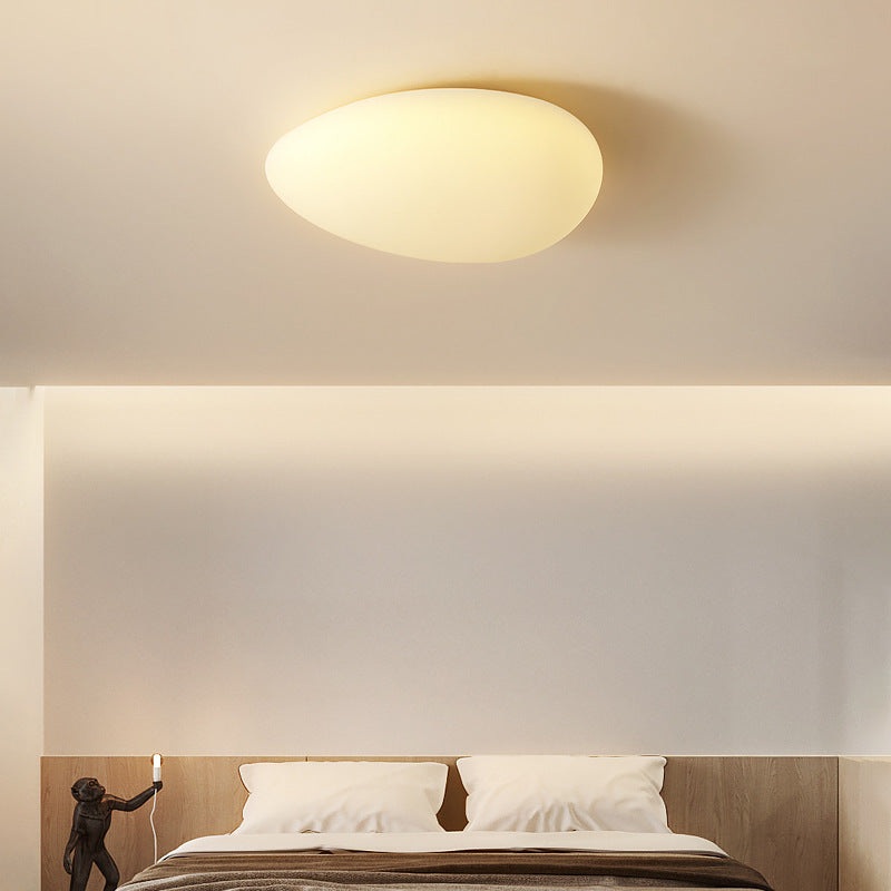 Modern Minimalist Pebble Shape Hardware PE LED Flush Mount Ceiling Light For Bedroom