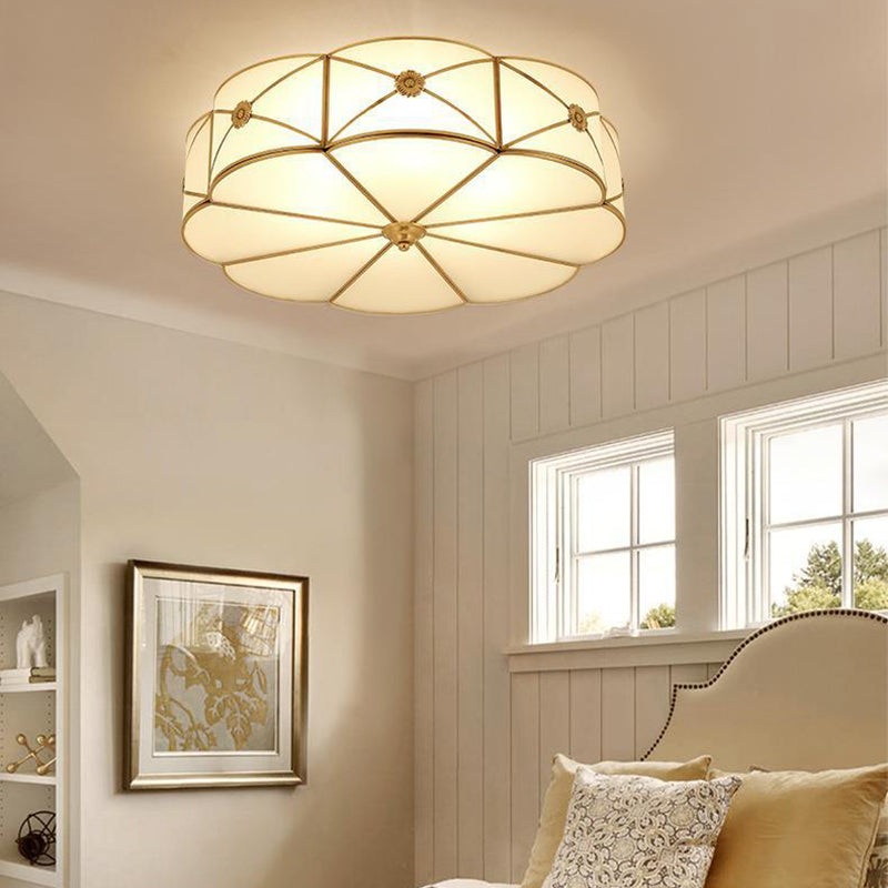 Modern Minimalist Round Floral Glass Copper 3/4/6 Light Flush Mount Ceiling Light For Living Room