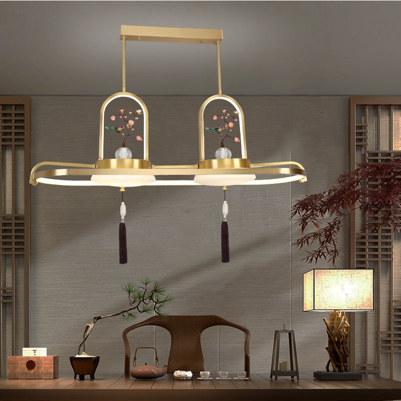 Traditional Chinese Magpie Resin Copper LED Chandeliers Island Light For Dining Room