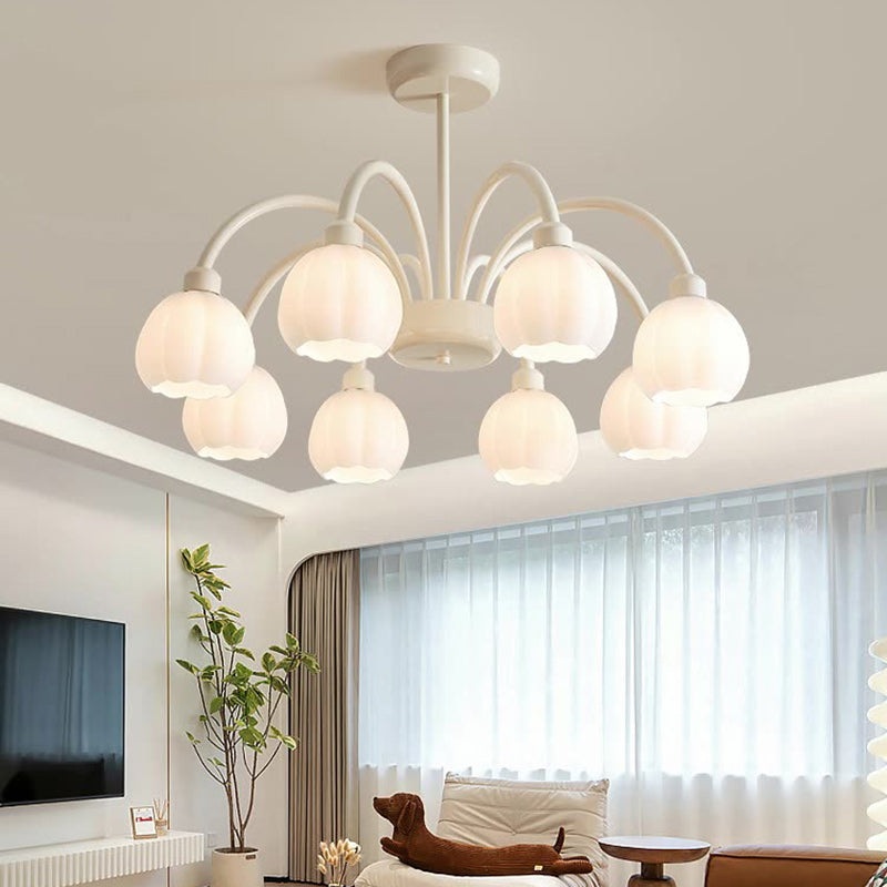 Traditional French Iron Frame Glass Flower Shade 8-Light Chandelier For Living Room
