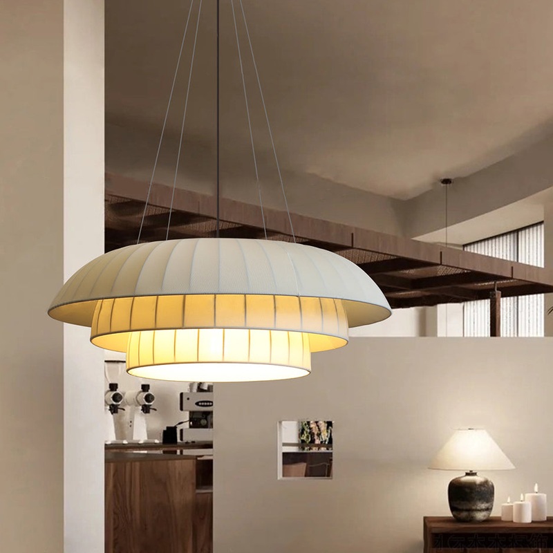 Traditional Japanese Hardware Fabric Dome 1-Light Pendant Light For Living Room