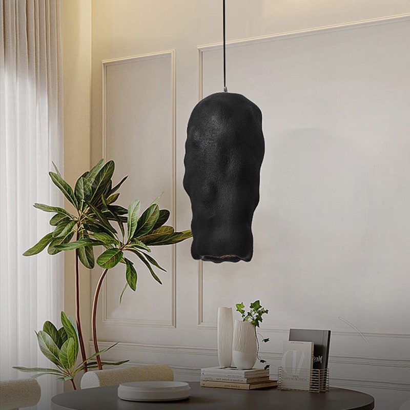 Traditional Japanese Wabi-sabi Irregular Round Resin 1-Light Pendant Light