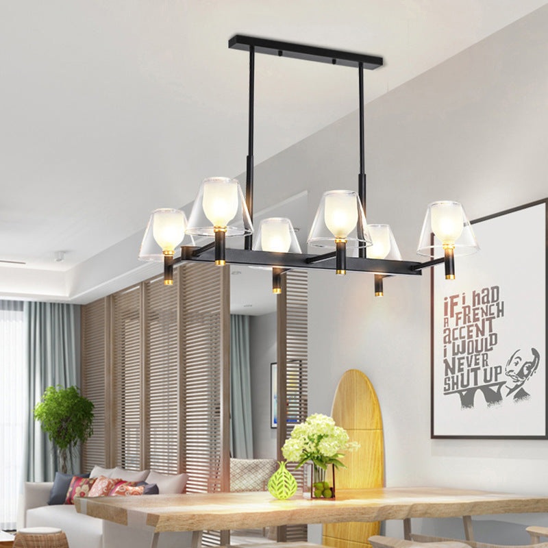 Traditional Vintage Iron Frame Glass Cup Shade 6-Light Chandelier For Living Room