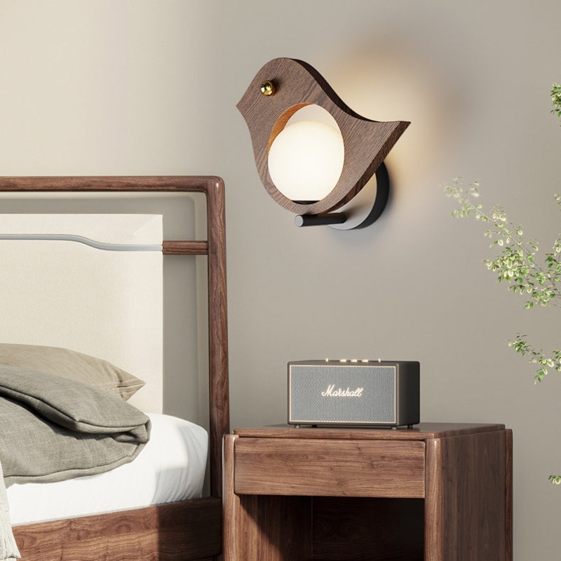 Contemporary Creative Animal Solid Wood Plastic LED Wall Sconce Lamp For Bedroom