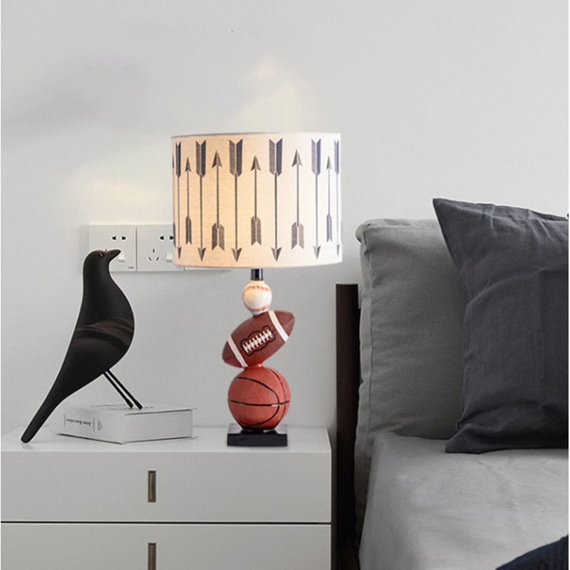 Contemporary Creative Kids Football Basketball Baseball Base Resin Fabric 1-Light Table Lamp For Bedroom