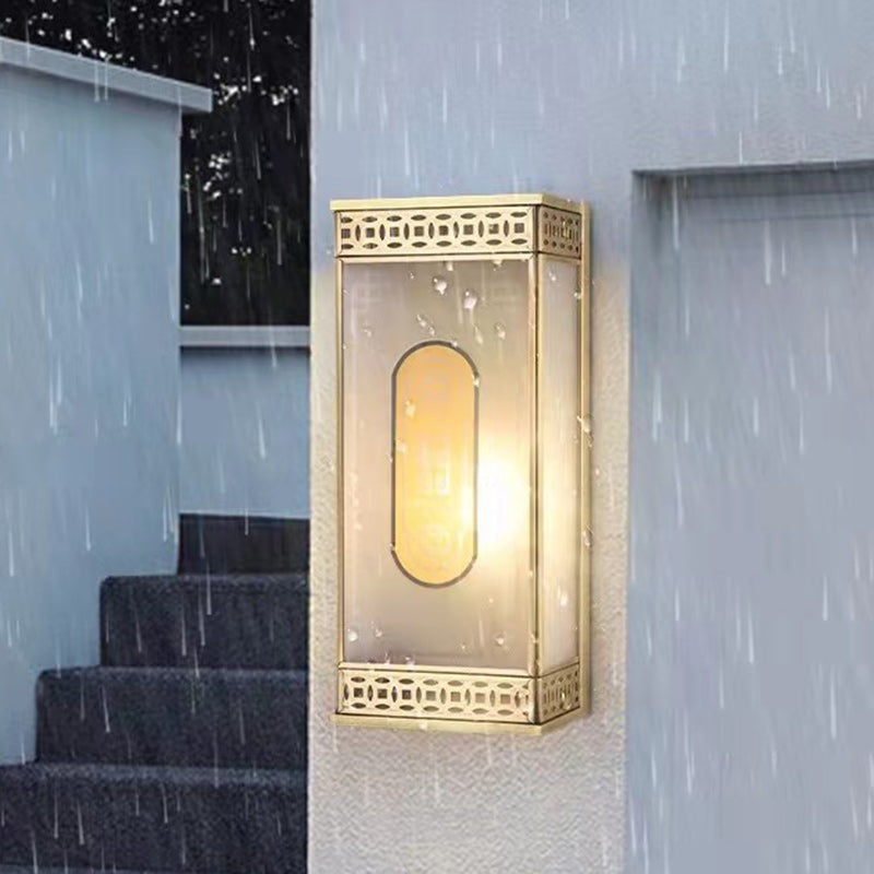 Contemporary Luxury Full Copper Column Glass Shade 1-Light Outdoor Wall Sconce Lamp For Garden