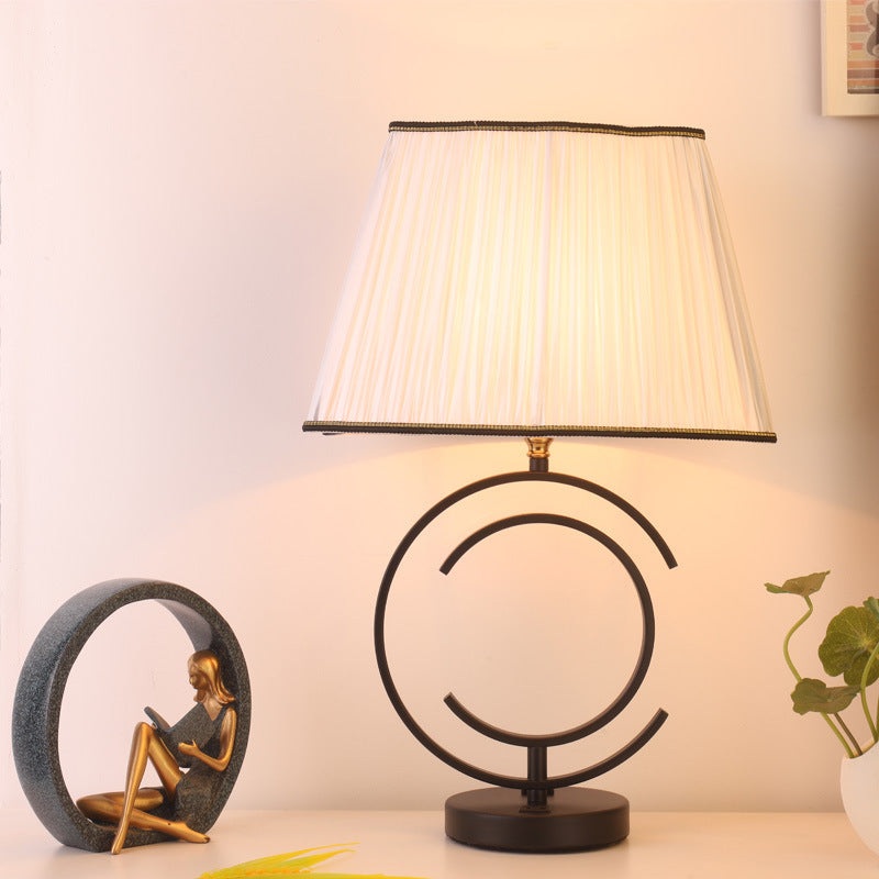 Modern Minimalist Round Square Fabric Iron 1-Light Table Lamp For Living Room