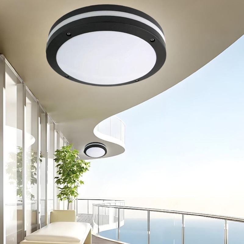 Modern Minimalist Waterproof Round Ring Stripe Aluminum PC LED Flush Mount Ceiling Light For Outdoor Patio
