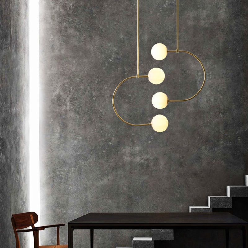 Modern Simplicity Magic Bean Bending Glass Iron 4-Light Chandelier For Living Room