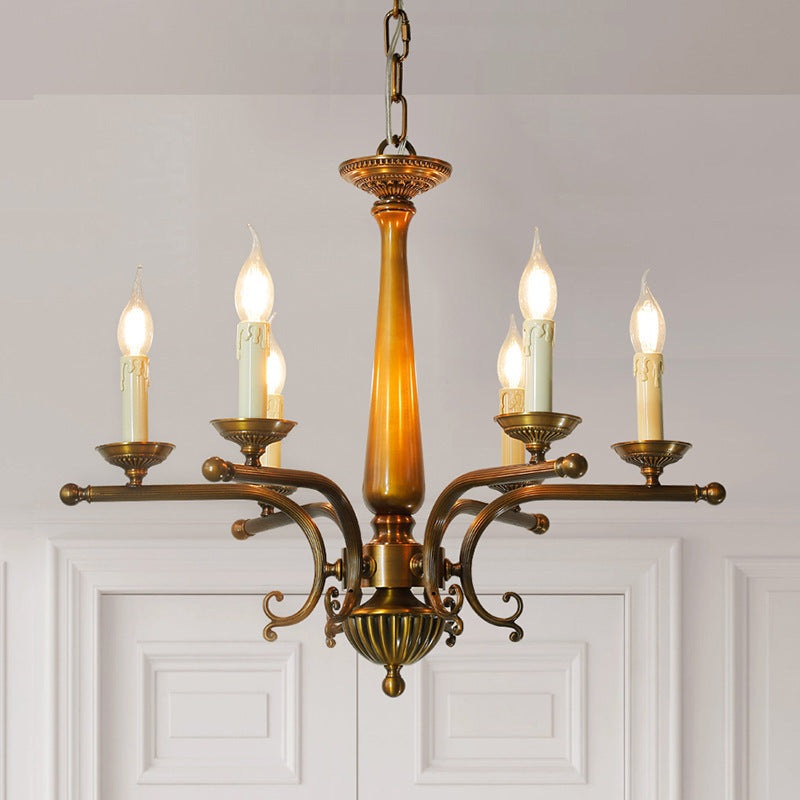 Traditional Vintage Antique Brass Distressed Candle Holder 3/6-Light Chandelier For Living Room