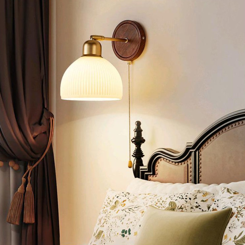 Traditional Vintage Dome Half Round Iron Glass 1-Light Wall Sconce Lamp For Bedroom