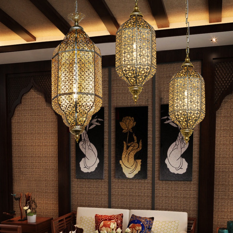 Traditional Vintage Round Column Iron 1-Light Pendant Light For Living Room