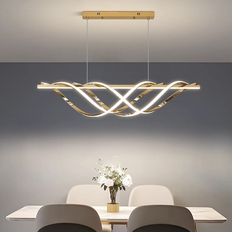 Contemporary Art Deco Aluminum Silica Strip Geometrical LED Chandeliers Island Light For Dining Room