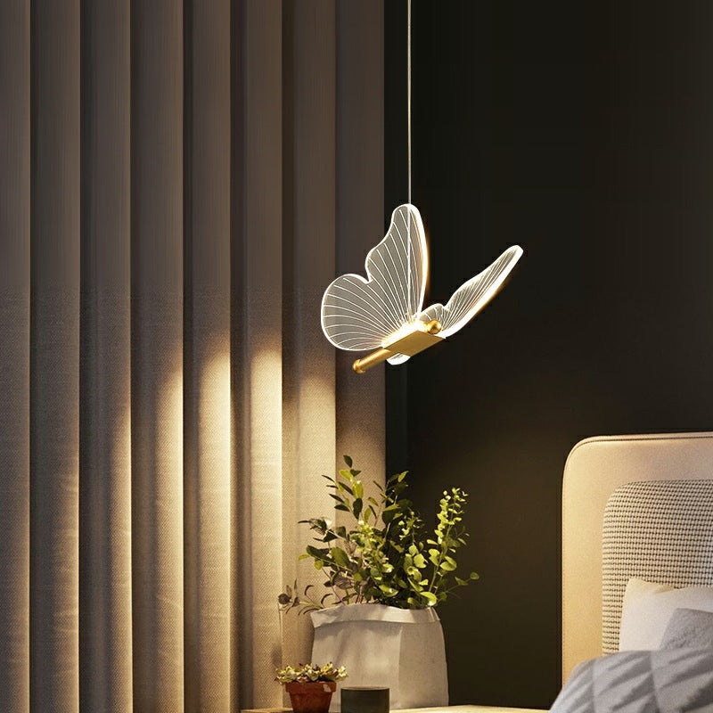 Contemporary Creative Butterfly Acrylic Hardware LED Pendant Light For Bedroom