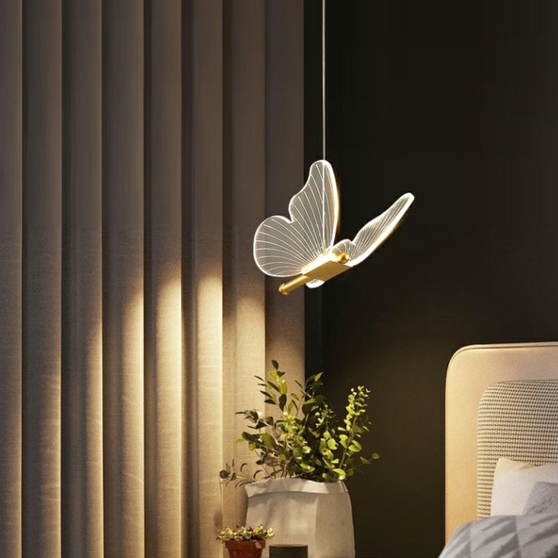Contemporary Creative Butterfly Acrylic Iron LED Pendant Light For Bedroom