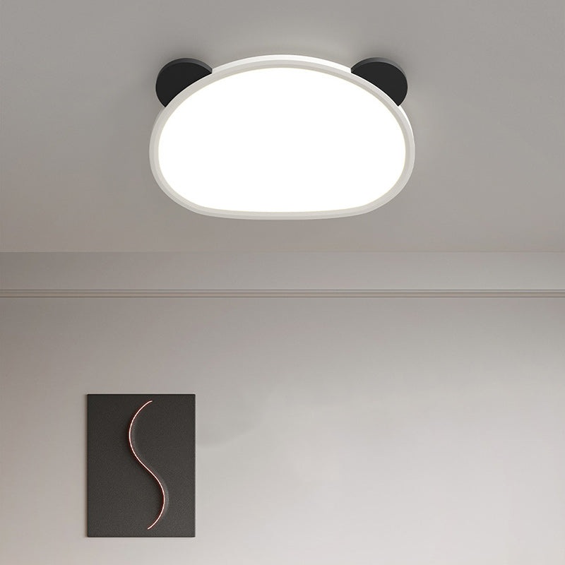 Contemporary Creative Cartoon Panda Round Aluminum Acrylic LED Flush Mount Ceiling Light For Bedroom