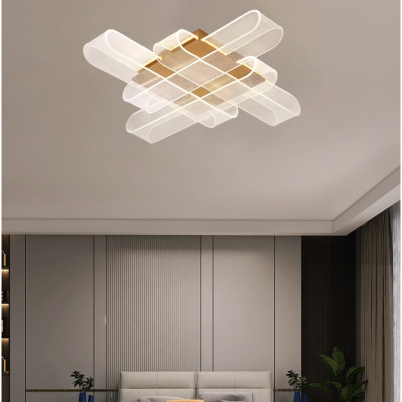 Contemporary Creative Iron Aluminum Acrylic Wraparound LED Semi-Flush Mount Ceiling Light For Bedroom