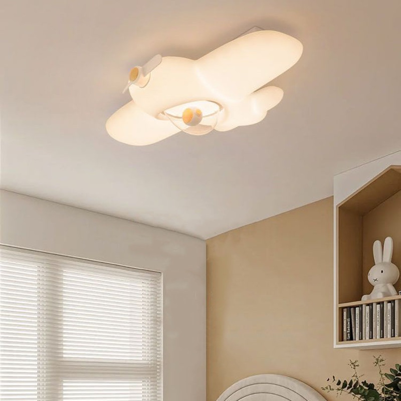 Contemporary Creative Kids Airplane Carbon Steel Resin LED Semi-Flush Mount Ceiling Light For Bedroom