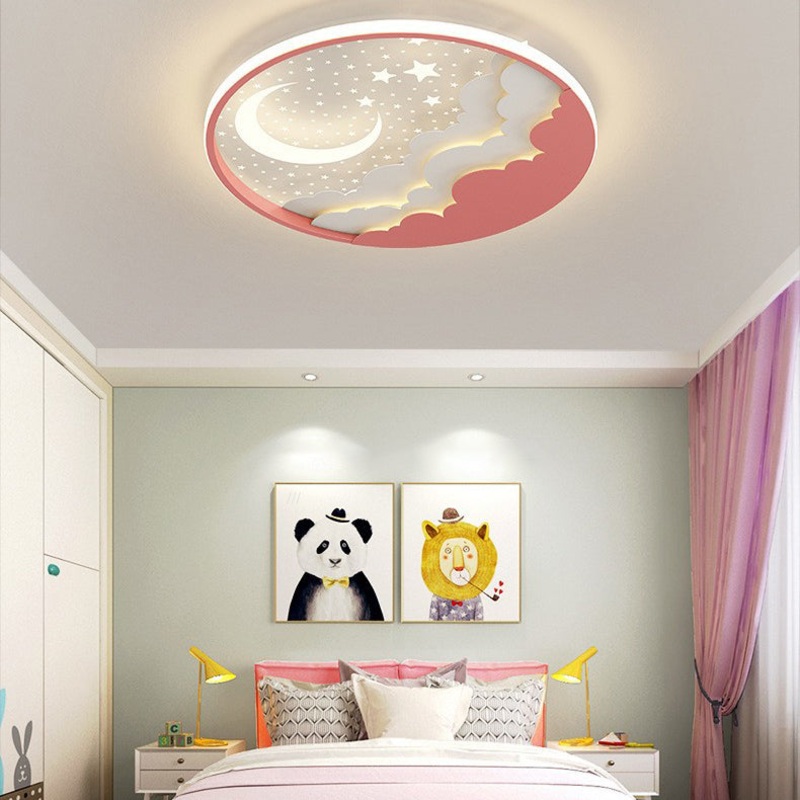 Contemporary Creative Stars Moon Iron Acrylic LED Flush Mount Ceiling Light For Bedroom