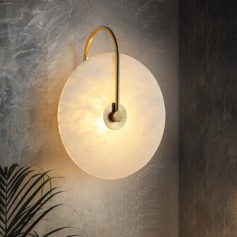 Contemporary Luxury Round Copper Stone 1-Light Wall Sconce Lamp For Living Room