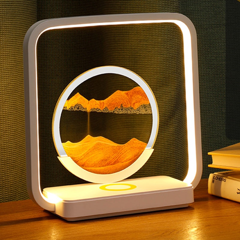 Modern Art Deco Square Sand Painting Metal ABS Silica Glass Wireless Charging USB Touch Dimmer LED Table Lamp Night Light For Bedside