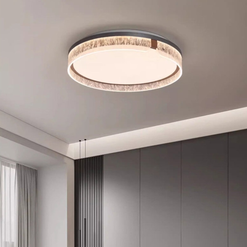 Modern Luxury Round Square Textured Aluminum Acrylic LED Flush Mount Ceiling Light For Bedroom